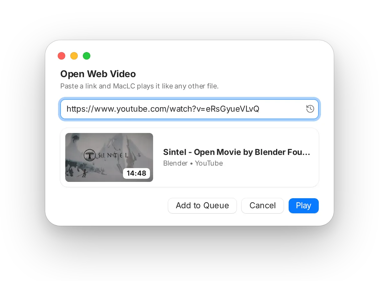 Open Web Video window and YouTube sidebar section on macOS